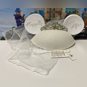 Disney Parks Fairytale Weddings Bride Happily Ever After Mickey Ear Hat Veil NEW